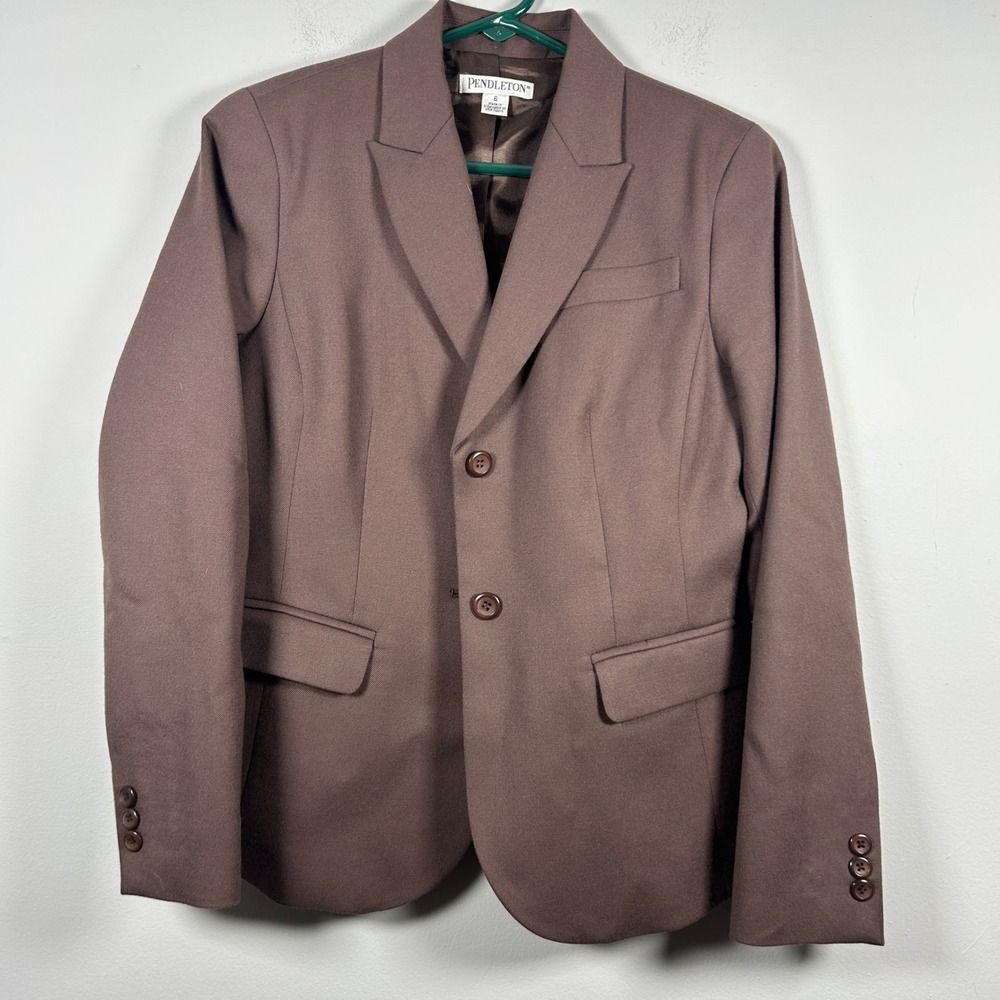 Pendleton Blazer Women's 6 Brown Virgin Wool Two Button Jacket Business Office